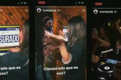 Tres escenas del video que circuló en redes sociales, en el cual se pudo ver el irrespeto a las medidas dadas por el COE Nacional.