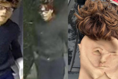 el hombre disfrazado de 'blanco'. Al lado su máscara y peluca.