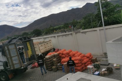 La mercadería incautada esta tarde en Loja.