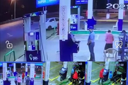 Secuencia de imágenes en las que se observa a los pillos asaltar la estación de servicio.