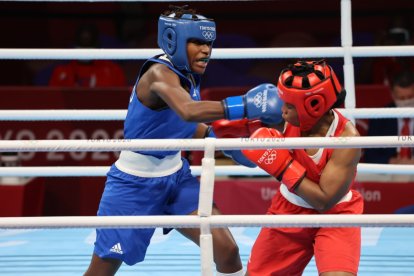 Érika Pachito, boxeadora ecuatoriana, en su combate de este miércoles.