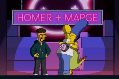 Bad Bunny canta para que Marge perdone a Homero.