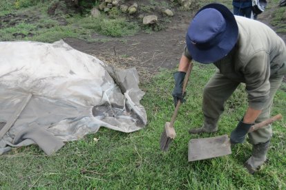 Un agricultor trata de limpiar.