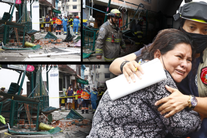 Johanna Espinoza Vera lloraba desconsolada la muerte de su esposo y padre de sus hijos. Bomberos le daban aliento.