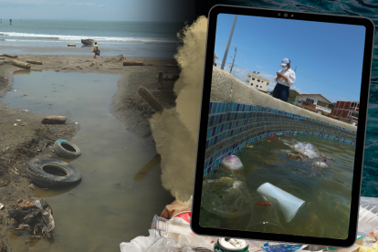 Basura en el esterillo y en una de las fuentes del recién estrenado malecón.