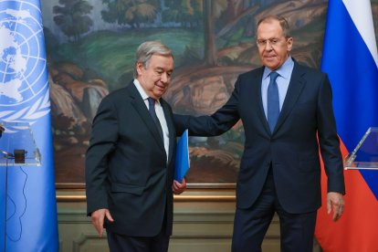 El encuentro del Ministro de Exteriores de Rusia, Sergei Lavrov con el secretario general de Naciones Unidad Antonio Guterres , en Moscú.