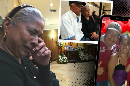 Emma Zambrano no pudo contener las lágrimas. Atrás, el féretro con los restos de su yerno.