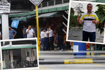 En su local de comidas fue asesinado Miguel Ángel Morón Aparicio. Agentes llegaron al lugar. Personas cercanas al extranjero lloran desconsoladas.