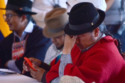 Leonidas Iza habló con las bases indígenas sobre el pronunciamiento de Guillermo Lasso.