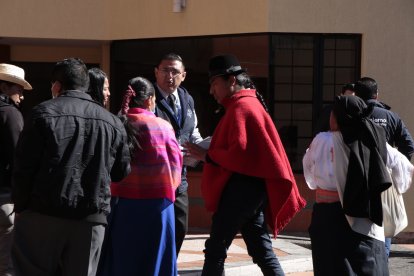 Leonidas Iza llegó la mañana del 7 de julio a la Conferencia Episcopal Ecuatoriana.