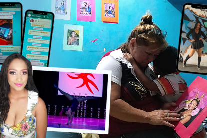 Abrazada a su nieto, la progenitora llora al ver las fotografías de su hija. No ha dejado de escribirle, pues guarda la esperanza de que le conteste.