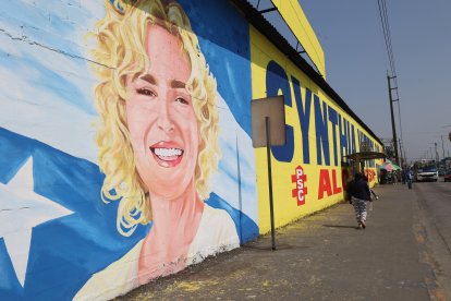 En una amplia pared de la avenida Rodríguez Bonín, casi al conectar con la avenida del Bombero, está la imagen de la funcionaria y de la prefecta.