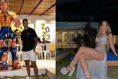 Piero Hincapié durante su celebración de Fin de Año en familia. Bianca recibiendo el año.