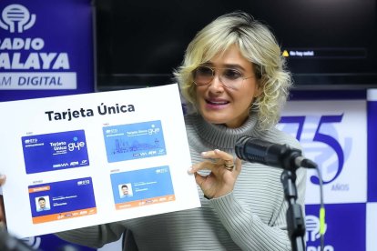Cynthia Viteri mostrando la tarjeta única.