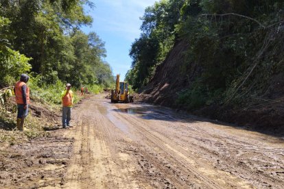 En unos tramos de la carretera retiraron la tierra y árboles virados.