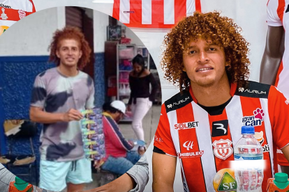 Davis Camacho jugador del Técnico Universitario ayuda a su padre Milton a vender lotería en Babahoyo