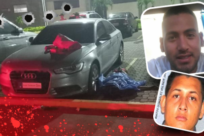 En cuerpo de Andrés Vicente Arteaga quedó junto al vehículo marca Audi en que se moviliza. Su amigo, Wilmer Matos, junto a su auto.