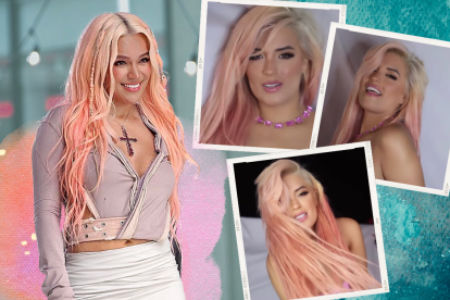 La cantante colombiana y en los cuadros la ecuatoriana.