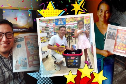 En sus rostros se nota la alegría que sienten por ganarse las 20 ‘latas’ en alimentos.