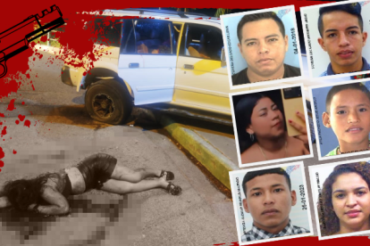 En este carro blanco se movilizaban las víctimas del atentado. Una de ellas quedó afuera del automotor.