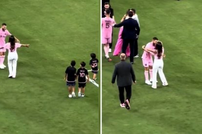 Antonella Rocuzzo por poco besa a Jordi Alba, tras el encuentro entre el Inter de Miami y Cincinnati.