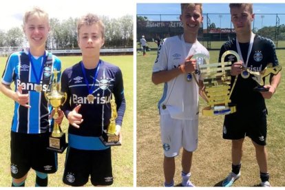 Marcão junto a su hermano gemelo. Cuando tenían 9 años, Marcão era el que tenía menor estatura.