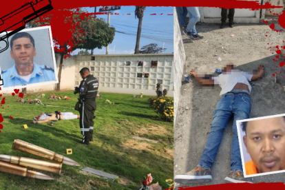 El agente Manuel Sandoval recibió los tiros en la cabeza. El cuerpo de Juan Carlos Obando Betancourt quedó en medio de las tumbas. Otro familiar resultó herido.