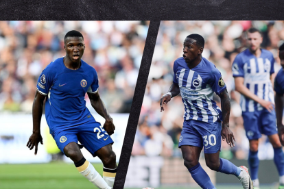 Moisés Caicedo (i) y Pervis Estupiñán se medirán en la Carabao Cup.