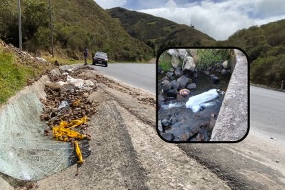 En la vía Pifo-Papallacta aún quedaban vestigios de un camión con cocaína que se volcó. 8 días después, cerca del sitio, fue hallado un cadáver (cuadro).