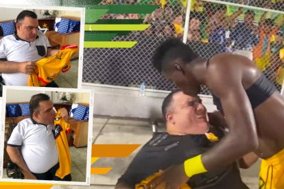Christian Alvarado fue sorprendido por Adonis Preciado con un regalo en el estadio Nueve de Mayo.