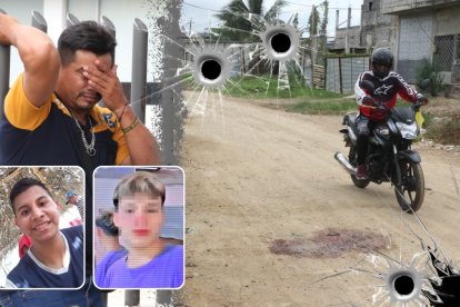 Parado afuera de la morgue, Carlos Morán (mano en el rostro)  lamentaba la muerte de su hijo y de su hijastro.