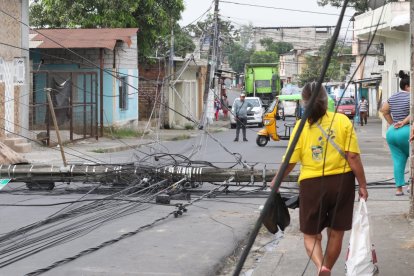 Tes postes de luz cayeron al piso en una cooperativa de Pascuales.