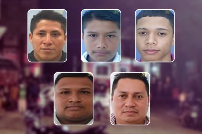 Las víctimas de la masacre fueron (de izquierda a derecha, arriba) Álvaro Reinel Lema Infante (33 años), Orvi Adony Gómez Gómez (19), Anthony Emanuel García Magallon (22), (abajo) Josiel Brayan Toaza Barragán (26) y Freddy Leopoldo Segura Llumitaxi (38).