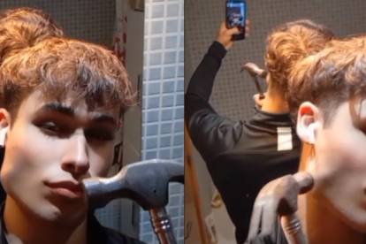 En la red social TikTok, el usuario gino.benetti hizo hasta un tutorial de cómo se moldeaba la cara a martillazos.