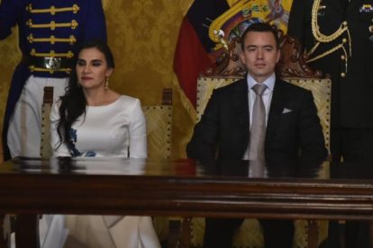 Verónica Abad y Daniel Noboa, en la posesión presidencial.