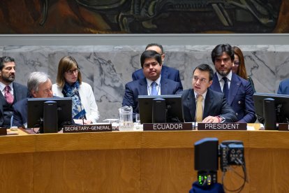 Daniel Noboa durante su intervención con el Consejo de Seguridad de la ONU