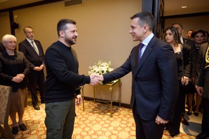 Volodymyr Zelenskyy, Presidente de Ucrania y Daniel Noboa, Presidente de Ecuador.
