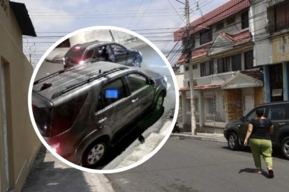 En el círculo, la camioneta que iban a asaltar los presuntos delincuentes.