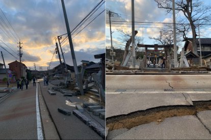 Imágenes de residentes japoneses que evidencian el colapso de estructuras tras el terremoto.