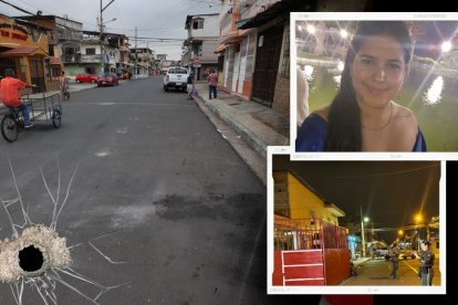 En el lugar donde fue baleada Ayme Solórzano Montecé quedó una mancha de sangre como evidencia.