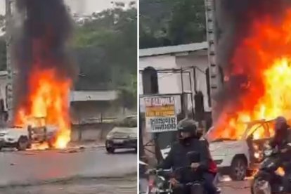 El patrullero fue incinerado por los delincuentes.