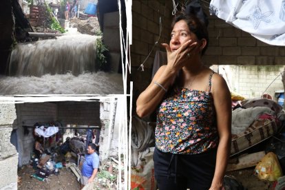 Incrédula, Mariela Vargas observa cómo quedaron sus pertenencias. Sus carteras nadaban por el río que se formó en la calle.
