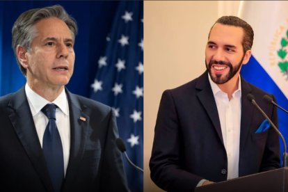 El secretario de Estado de Estados Unidos, Antony Blinken Izquierda), felicitó a Nayib Bukele por su reelección como presidente de El Salvador.