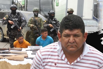 Álex Salazar, alias RK (camiseta a rayas) fue detenido dentro de su domicilio en Santa Lucia. Junto a él cayeron dos de sus presuntos cómplices.