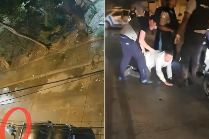 En el círculo se encuentra el presunto ladrón en el momento en que arroja los celulares.