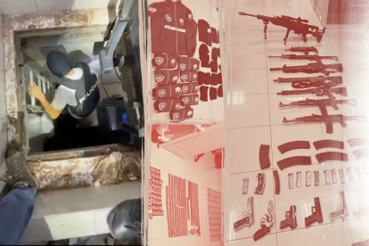 Chalecos policiales, droga, armas y municiones son parte de las evidencias halladas encaletadas.