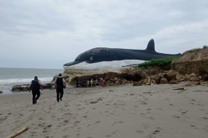 El monumento al delfín de Posorja habría sido afectado por un deslizamiento de su base.