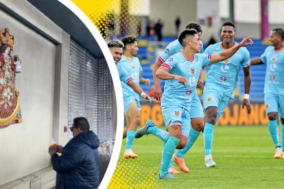 Marlon Granda dejando una velita a la Virgen del Cisne y Libertad sumó su primera victoria.