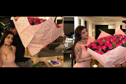El youtuber le obsequió un ramo gigante de flores a Karely