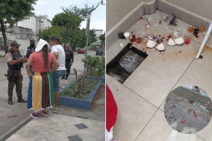 La Policía Nacional acudió para realizar un parte, indicó Paola Ludeña. En el lugar quedaban manchas de lo que creen que es sangre (foto en círculo).